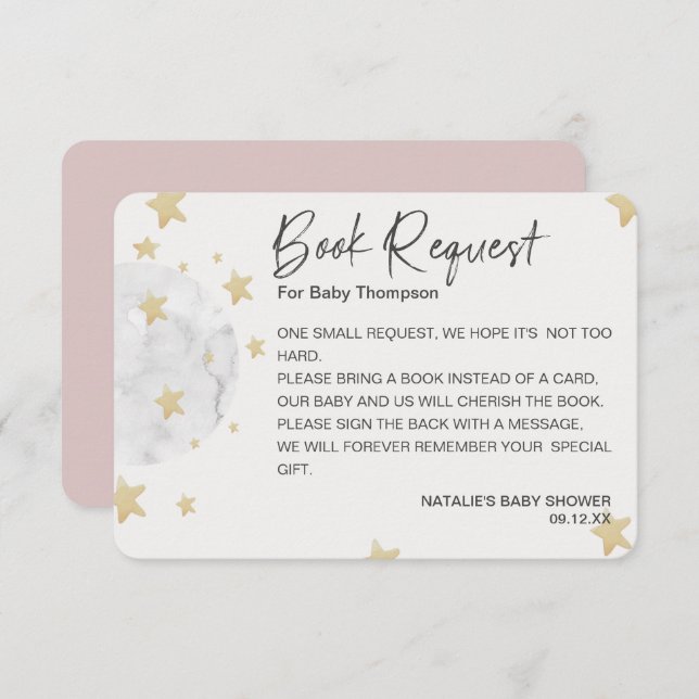 Moon and Stars Girl Pink Baby Shower Book Request Enclosure Card (Front/Back)