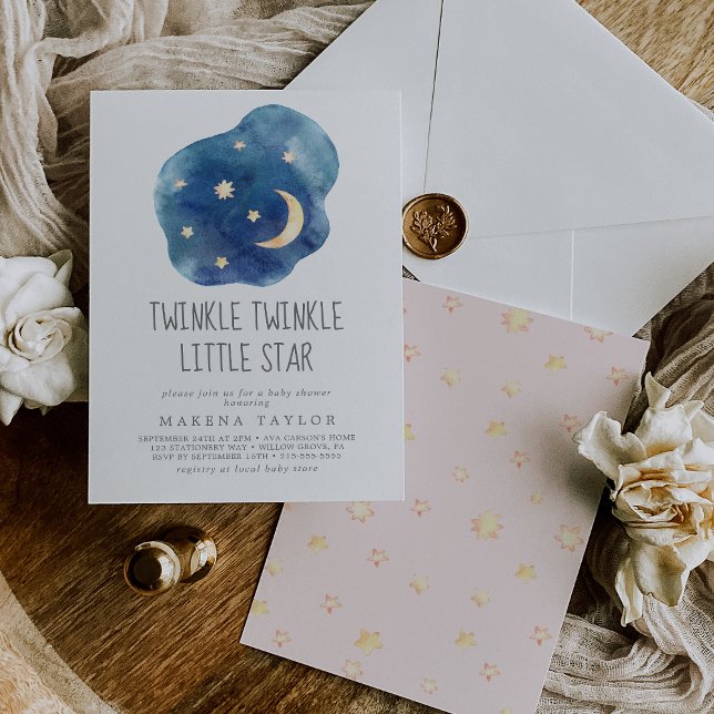 Moon and Stars Girl Twinkle Twinkle Little Star Invitation (Creator Uploaded)
