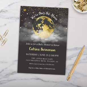 Moon and Stars Gold Celestial Baby Shower Invitation