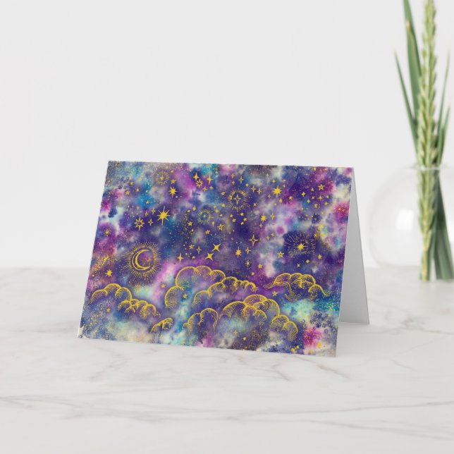 "Moon and Stars" Greeting Card (Gold-Etc) (Front)