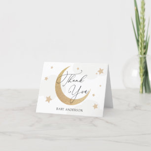 Moon and Stars Grey Clouds Baby Shower Thank You Card