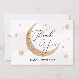 Moon and Stars Grey Clouds Baby Shower Thank You Card