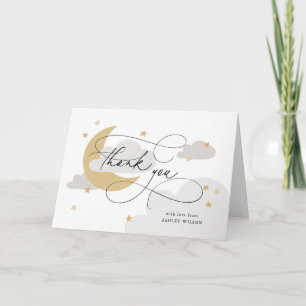 Moon and Stars Grey Script Baby Shower Thank You Card
