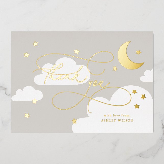 Moon and Stars Grey Script Baby Thank You (Front)