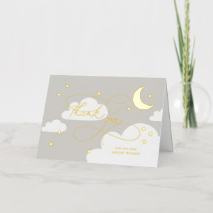 Moon and Stars Grey Script Baby Thank You Foil Greeting Card
