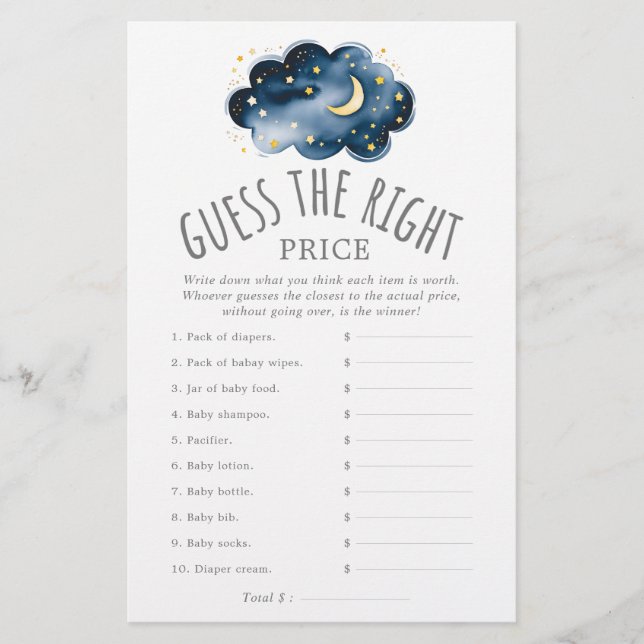 Moon and Stars Guess the Right Price Game Flyer (Front)