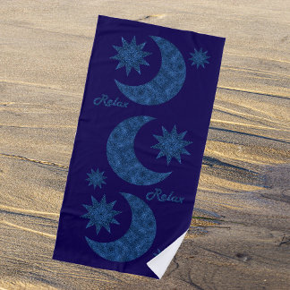 Moon and stars in a blue glitter look - Relax!  Beach Towel