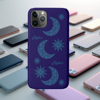 Moon and stars in a blue glitter look - Relax!  iPhone 11 Pro Case