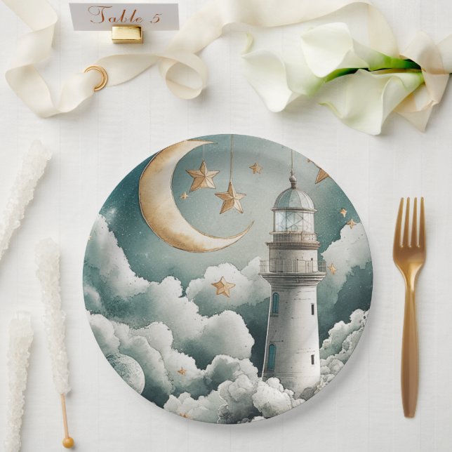 Moon and Stars Lighthouse Paper Plates (Wedding)