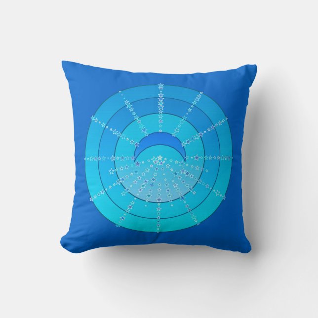 Moon and Stars Mandala - Blue and Aqua Cushion (Front)
