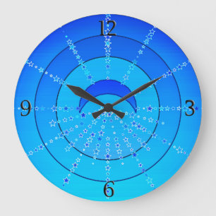 Moon and Stars Mandala, Cerulean Blue Large Clock
