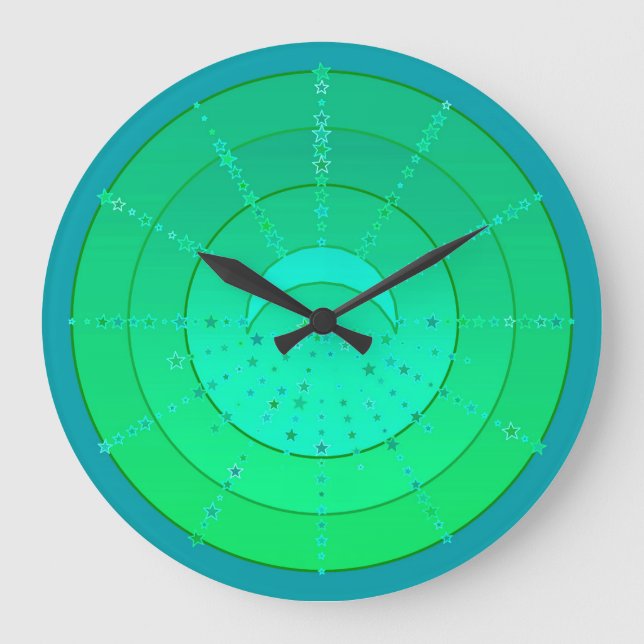 Moon and Stars Mandala - Emerald Green Large Clock (Front)