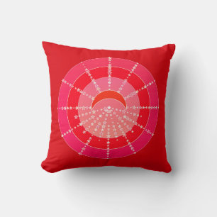 Moon and Stars Mandala - Red and Coral Cushion