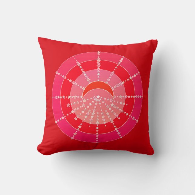 Moon and Stars Mandala - Red and Coral Cushion (Front)