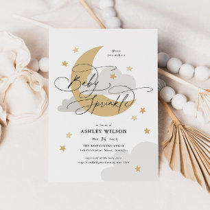 Moon and Stars Matte Neutrals Script Baby Sprinkle Invitation
