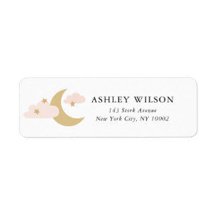 Moon and Stars Modern Minimal Gold and Pink Return Address Label