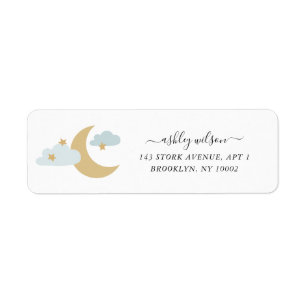 Moon and Stars Modern Script Gold and Blue Label Return Address Label