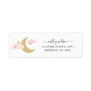 Moon and Stars Modern Script Gold and Pink Label Return Address Label