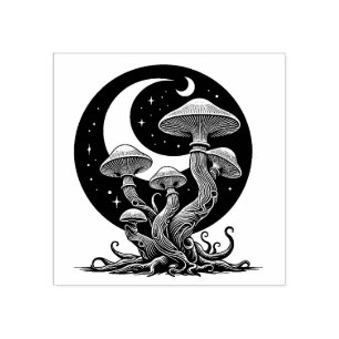 Moon and Stars Mushroom Rubber Stamp