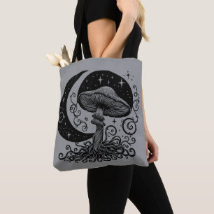 Moon and Stars Mushroom Tote Bag