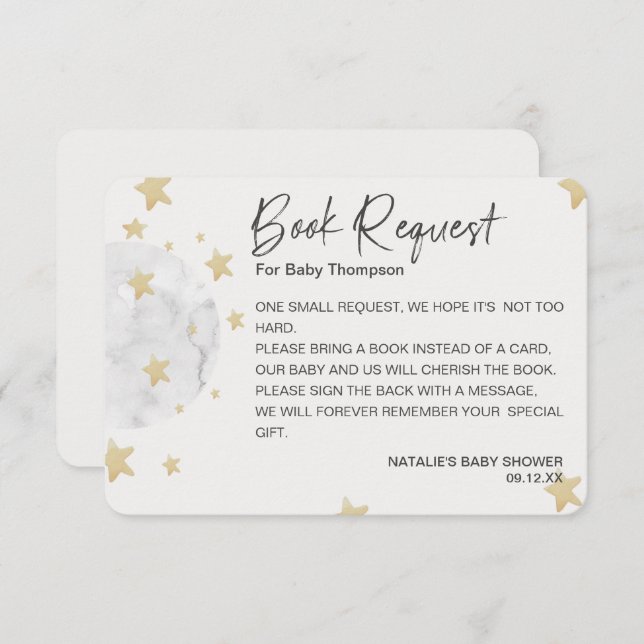 Moon and Stars Neutral Baby Shower Book Request Enclosure Card (Front/Back)