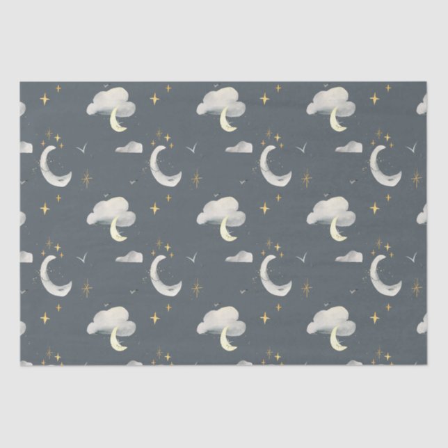 moon and stars night sky baby shower birthday tissue paper (Front)
