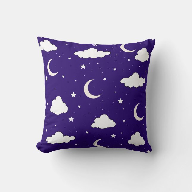 Moon and Stars Night Sky Throw Pillow (Front)