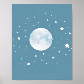 Moon and Stars Nursery Decor Poster