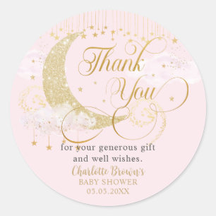 Moon and Stars Pastel Pink Baby Shower Thank You Classic Round Sticker
