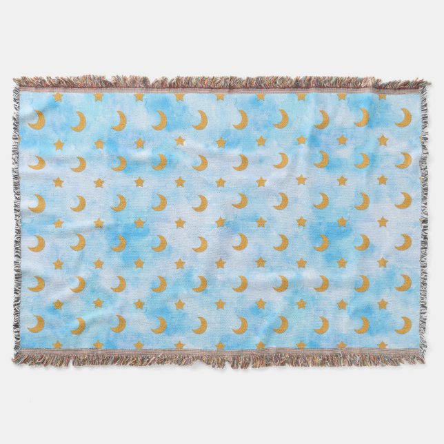 Moon and Stars Pattern Throw Blanket (Front)