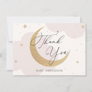 Moon and Stars Pink and Gold Baby Shower Thank You Card