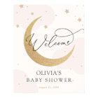 Moon and Stars Pink Baby Shower Welcome Sign