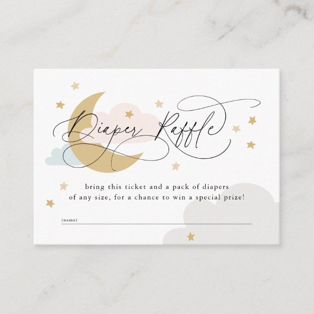 Moon and Stars Pink Blue Diaper Raffle Baby Shower Enclosure Card (Front)