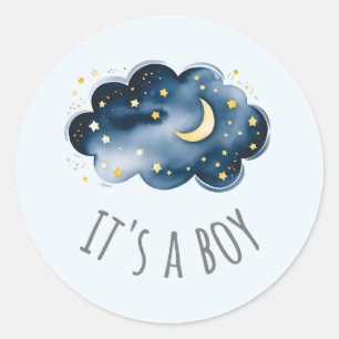 Moon and Stars Pink It's A Boy Baby Shower Classic Round Sticker