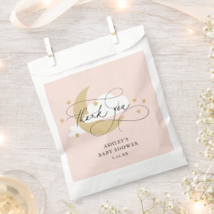 Moon and Stars Pink Script Baby Shower Thank You Favour Bag