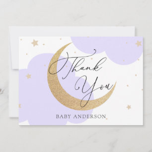 Moon and Stars Purple Baby Shower Thank You Card