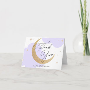 Moon and Stars Purple Baby Shower Thank You Card
