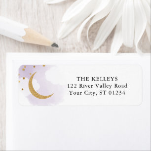 Moon and Stars, Purple Gold Glitter Return Address Label