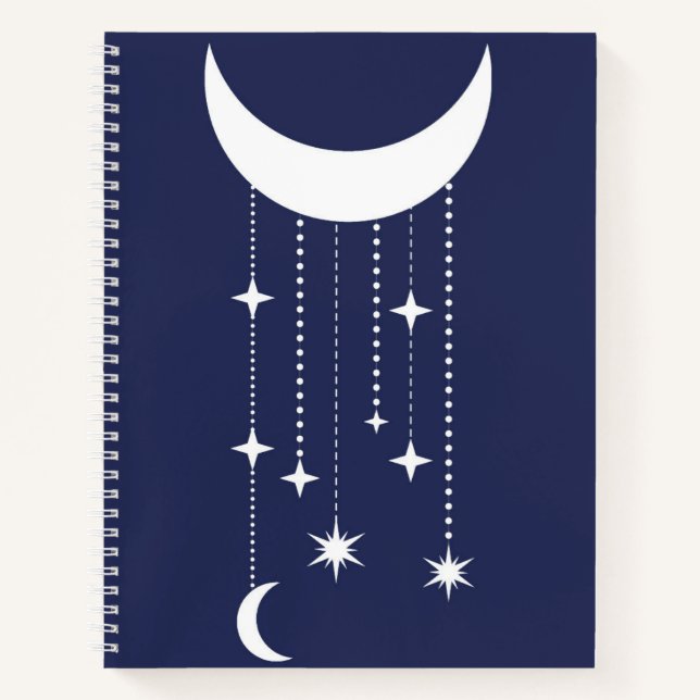 Moon and stars purple night sky beads  notebook (Front)