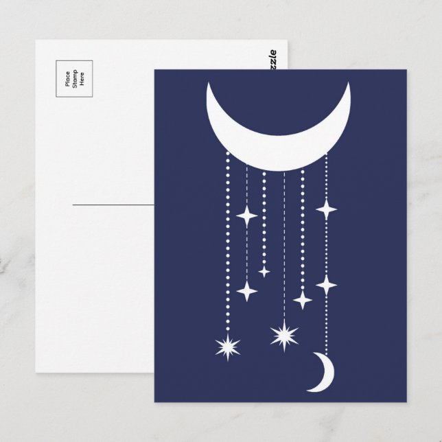 Moon and stars purple night sky beads postcard (Front/Back)