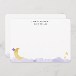 Moon and Stars Purple Watercolor Personalised Flat Card