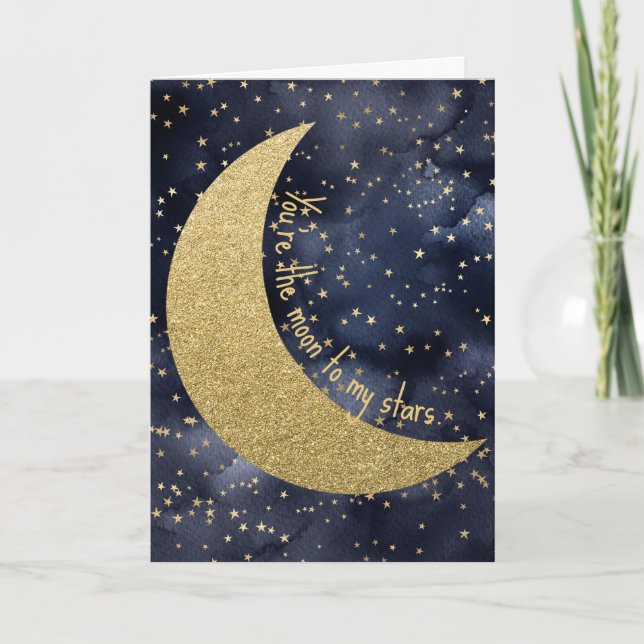 Moon and Stars Romantic Valentine's Day  Card (Front)