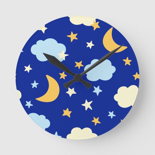 Moon and Stars Round Wall Clock (Front)