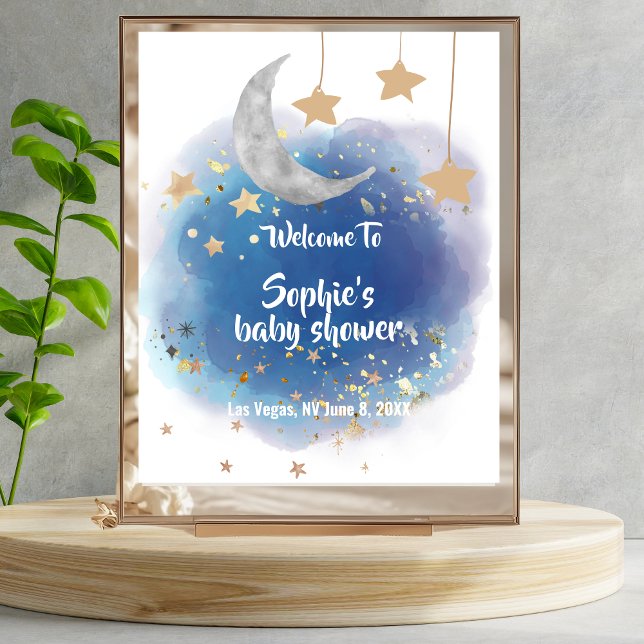 Moon And Stars Royal Blue Gold Welcome Sign (Creator Uploaded)