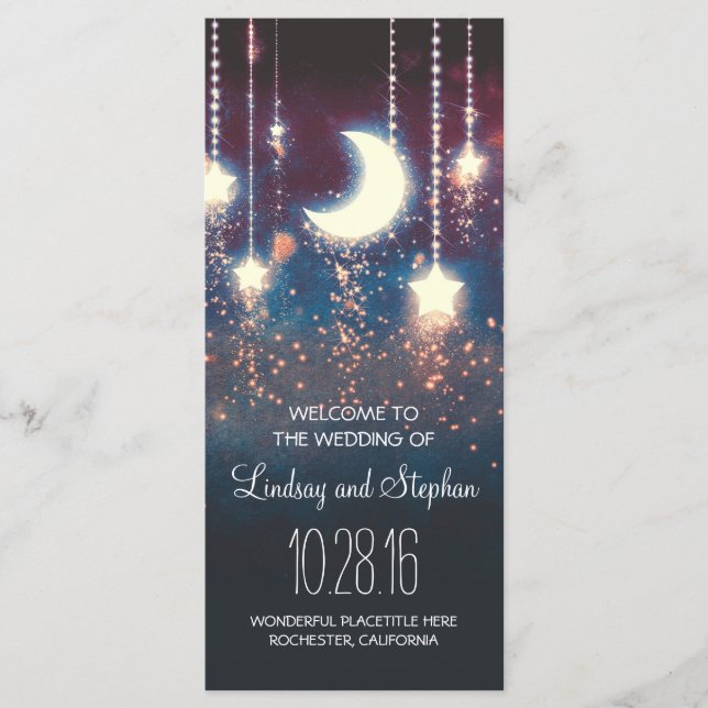 moon and stars rustic wedding program (Front)