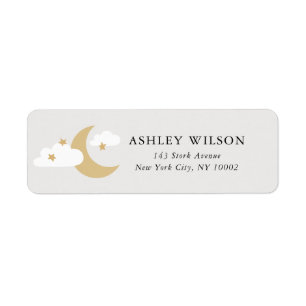 Moon and Stars Script Modern Minimal Gold and Grey Return Address Label