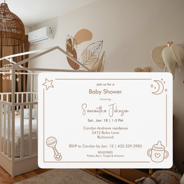 Moon and Stars Simple Neutral Baby Shower Invitation (Creator Uploaded)