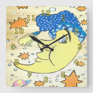 Moon and Stars Square Wall Clock