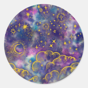"Moon and Stars" Sticker (Gold-Etc)