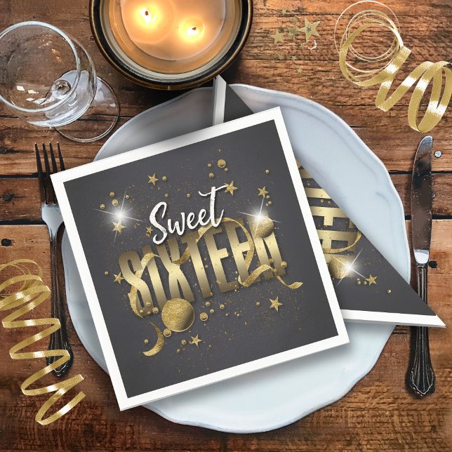 Moon and Stars Sweet 16 Gold/Blk ID788 Napkin (Creator Uploaded)